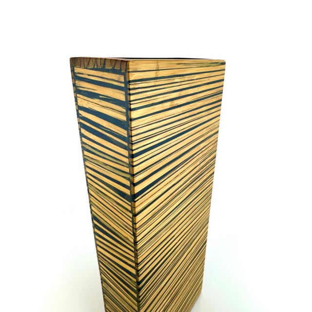 Vintage Tall Modernist Striped Bamboo Veneer Vase For Sale In Little Rock - Image 6 of 14