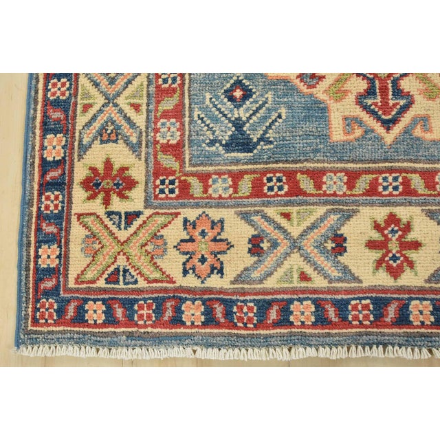 Kazak Runner 2’9” X 9’6” Blue Wool Tribal Hand-Knotted Oriental Rug For Sale - Image 9 of 11