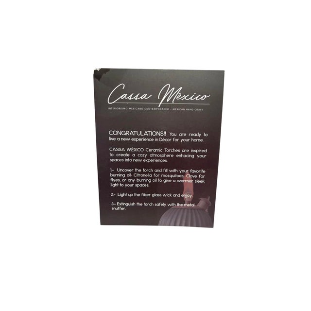 Cassa México Handcrafted Black Ceramic Tabletop Torch & Snuffer New in Box For Sale In Dallas - Image 6 of 6
