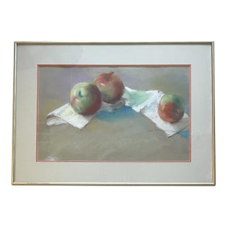 Vintage Pastel Still Life of Fuji Apples Matted and Framed. 25x18.5” Signed For Sale