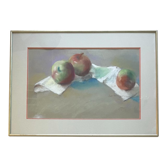 Vintage Pastel Still Life of Fuji Apples Matted and Framed. 25x18.5” Signed For Sale