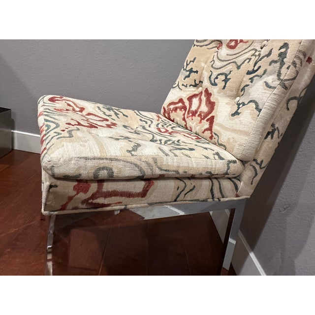 1970s Milo Baughman Style (Attributed) Dining Chairs; Chrome With Gorgeous Upholstery For Sale - Image 11 of 12