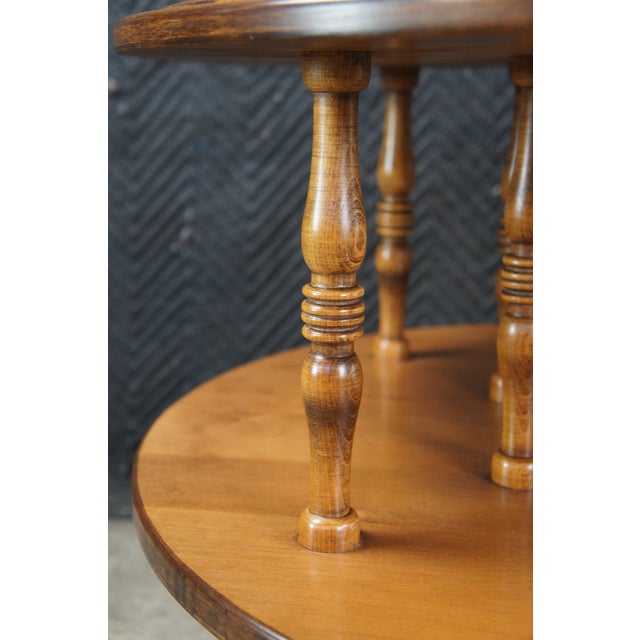 Wood Mid 20th Century Sprague Carleton Colonial Solid Rock Maple Round Two Tier Side Accent Table For Sale - Image 7 of 10