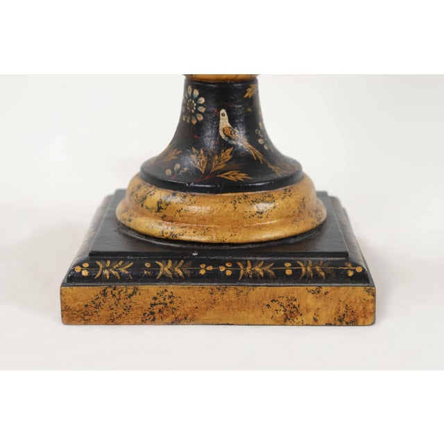 Black Vintage Wood Vase Lamp Decorated in Blooms and Leaves For Sale - Image 8 of 9