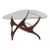 Italian Mid-Century Sculptural Walnut and Brass Cocktail Table With Triangular Glass Top For Sale
