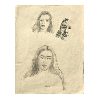 David Adickes Double Sided Early Modern Black & White Figurative Pencil Drawing Study of Doris, Mid 20th Century For Sale