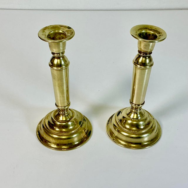 Metal Mid-Century Boho Chic Patinated Brass Candle Holders - A Pair For Sale - Image 7 of 9
