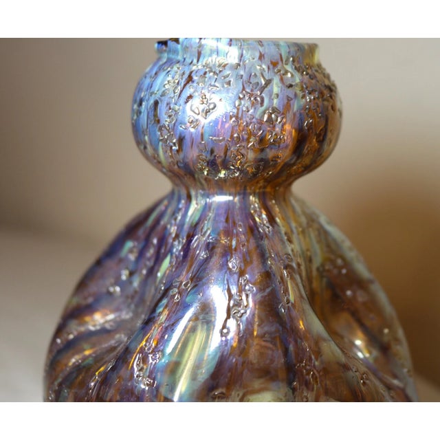 Vintage Dugan Frit Hand Blown Iridescent Art Studio Glass Textured Dimple Vase For Sale - Image 4 of 10