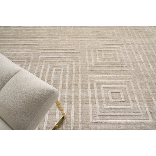 2020s Exquisite Rugs Castelli Handmade Bamboo Silk & Cotton Beige Rug-8'X10' For Sale - Image 5 of 7