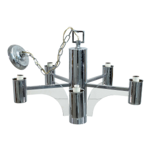 Sciolari Style Vintage Chrome and Lucite Chained Chandelier Light Fixture