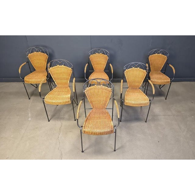 Metal Wicker Chairs attributed to Frederick Weinberg, 1960s, Set of 6 For Sale - Image 7 of 14