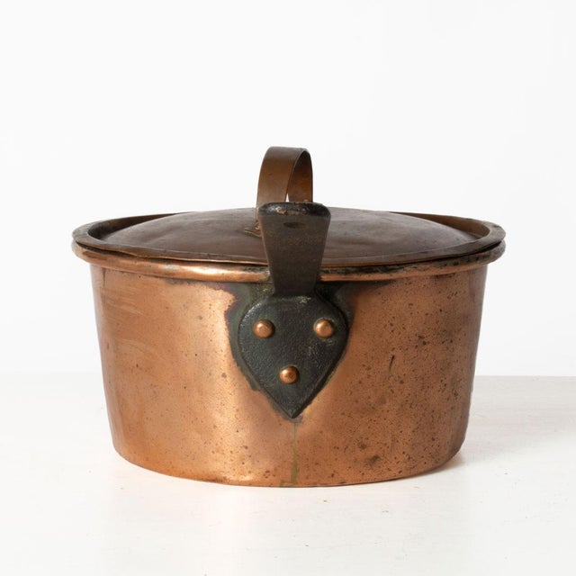 Antique Copper Pot With Lid and Iron Handle For Sale - Image 4 of 7