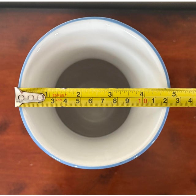 Early 21st Century Signed Vintage Barbara Eigen Blue and White Striped Studio Pottery Vase For Sale - Image 5 of 6