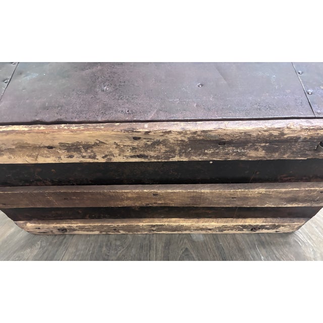 Antique 19th Century Victorian Flat Top Travel Trunk For Sale - Image 11 of 12