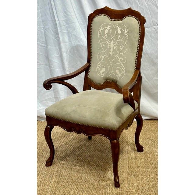 French Provincial Minton-Spidell Traditional Arm Chair in Pasini Suede With Brass Nailhead Trim For Sale - Image 3 of 11