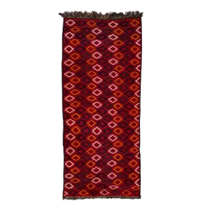 Red Vintage Kilim Handmade Flatweave Tribal Motif Wool Runner