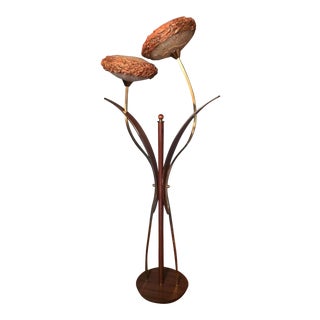 Mid-Century Wood Brass Floor Lamp For Sale
