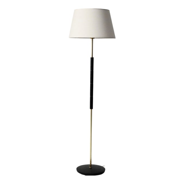 Scandinavian Floor Lamp in Black Wood and Brass, 1950s For Sale