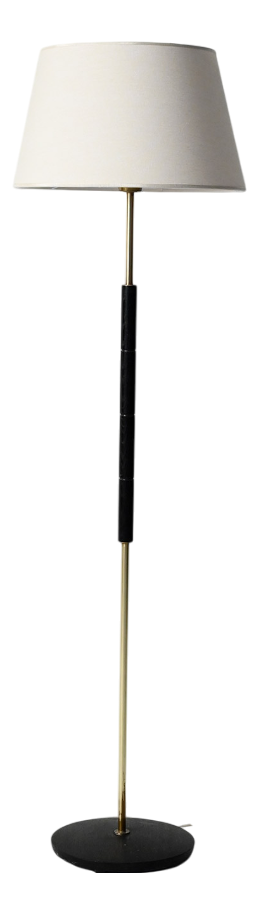 Scandinavian Floor Lamp in Black Wood and Brass, 1950s
