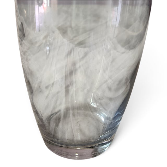 Glass Mid Century Blue Glass Hand Decorated Italian Glass Vase 10.5" For Sale - Image 7 of 8