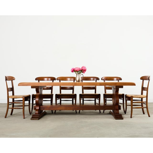 Substantial country French provincial farmhouse dining table measuring nearly 8 feet long. The table features a 3 inch...