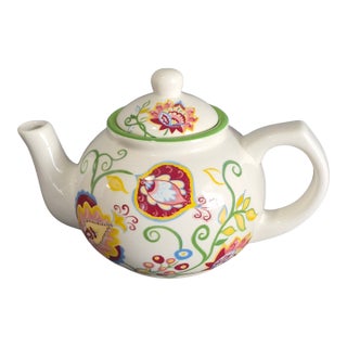 Vintage Viva Green Scandinavia Floral Vibrant Colors Tea Pot For Sale