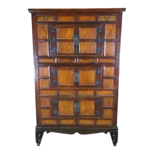 Mid 20th Century Vintage Korean Elm Bandaji Tansu Scholars Chest Wedding Cabinet Armoire 51"