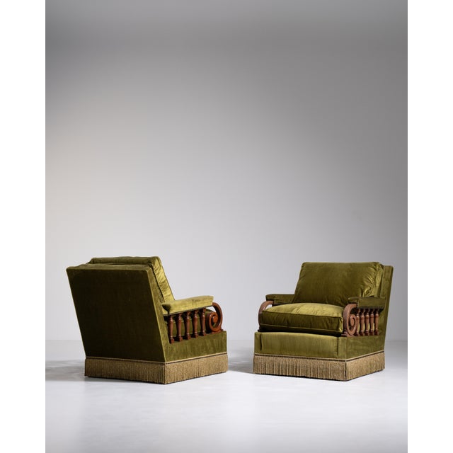 1940s Pair Of Danish Velvet Armchairs For Sale - Image 4 of 11