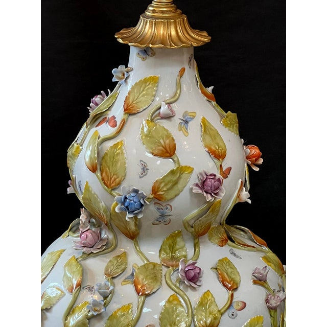 1950s Fine Pair of Continental Double-Gourd Lamps With Applied Floral Vines For Sale - Image 5 of 9