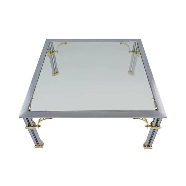 1960s Vintage Mid-Century Maison Jansen Chrome & Brass Square Coffee Table For Sale - Image 5 of 9