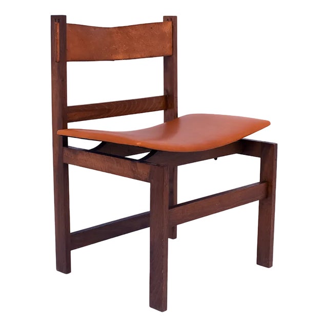 Spanish Rationalist Style Chair in Wood and Leather For Sale