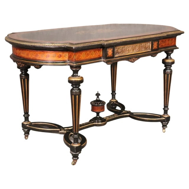 Antique Carved Victorian Inlaid Marquetry Center Table Attributed to Pottier & Stymus For Sale - Image 13 of 13