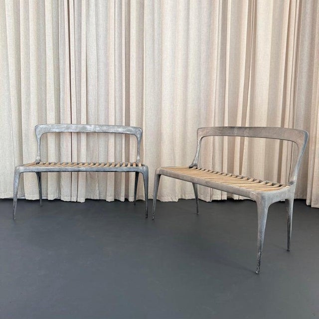 2000 - 2009 Organic Modern Cast Aluminum and Teak Bench by John Reeves For Sale - Image 5 of 11