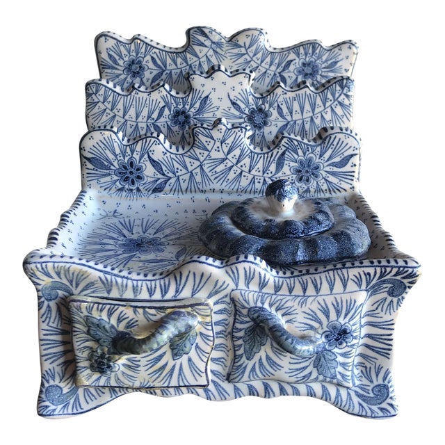 Blue & White Faience Ink Well For Sale