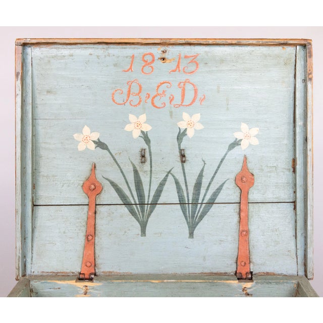 19th Century Swedish Folk Art Painted Marriage Trunk Bride's Box For Sale - Image 9 of 13