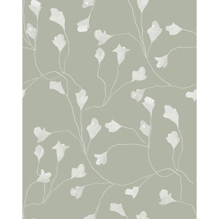 Sample - Wild Iris Wallpaper by Susan Hable in Green-Gray For Sale