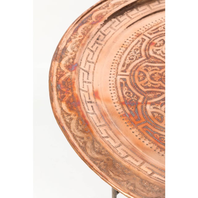 1940s Moroccan Round Metal Tray Table On Iron Base Chairish