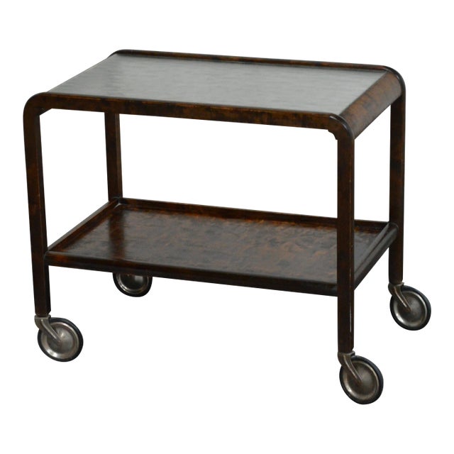 Art Deco Swedish Flame Birch Bar Cart Trolley For Sale