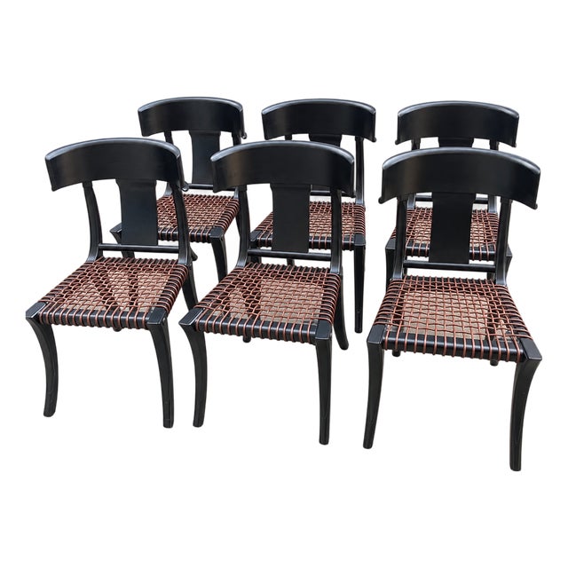 Modern Klismos Ebony Dining Chairs - Set of 6 For Sale