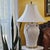 Hollywood Regency Vintage Paul Hanson Style White Ceramic Urn Table Lamp With Raised Botanical Relief Design For Sale - Image 3 of 18