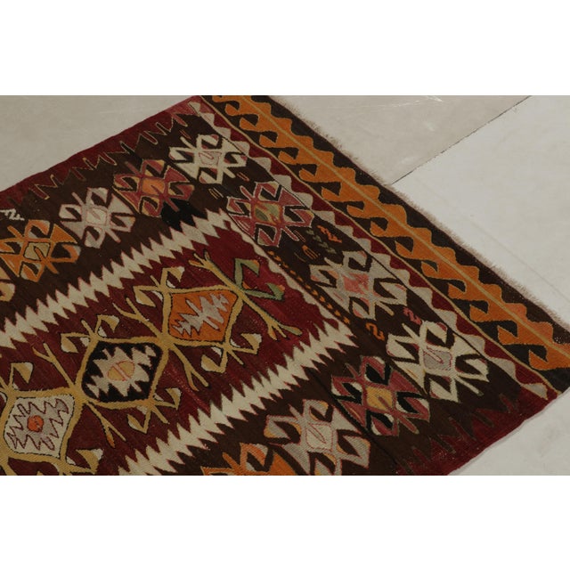Rug & Kilim 1940s Vintage Konya Kilim in Red, Beige-Brown and Orange Tribal Pattern For Sale - Image 4 of 9