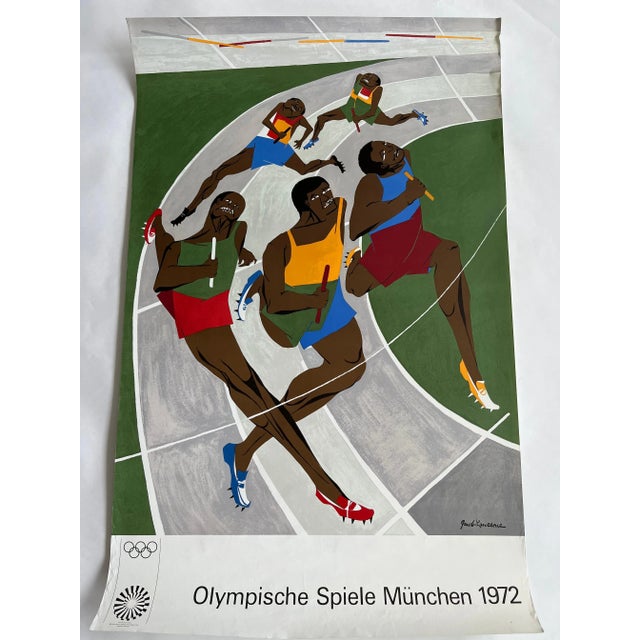 1970s Munich Olympic Games Relay Race Lithograph Poster by Jacob Lawrence, 1972 For Sale - Image 5 of 7