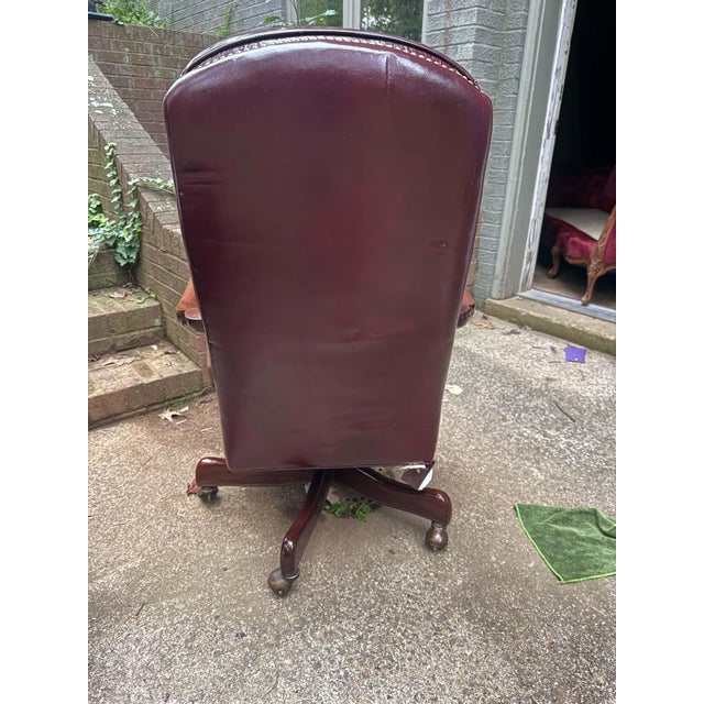 Hancock & Moore Swivel and Rocker Burgundy Tufted Leather Nailhead Trim Office Desk Chair For Sale - Image 15 of 16