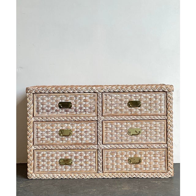 Beige Vintage Braided Washed Rattan Dresser For Sale - Image 8 of 12