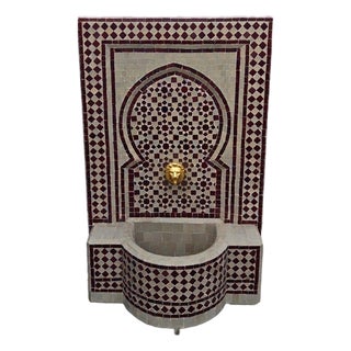 Large 2 Color Beige and Burgundy Moroccan Mosaic Tile Fountain For Sale