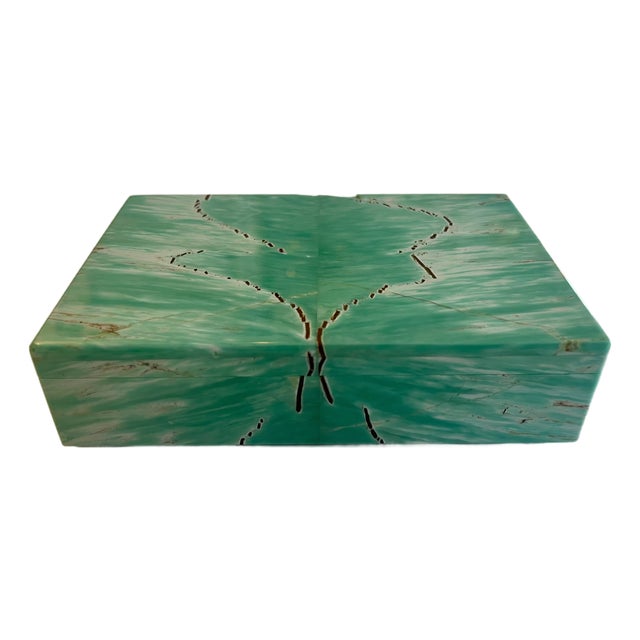 Vintage Amazonite Jewelry Box with Sterling Silver Hinges, 1950 For Sale