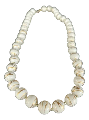 Vintage 1980s White & Gold Nautical Beaded Necklace