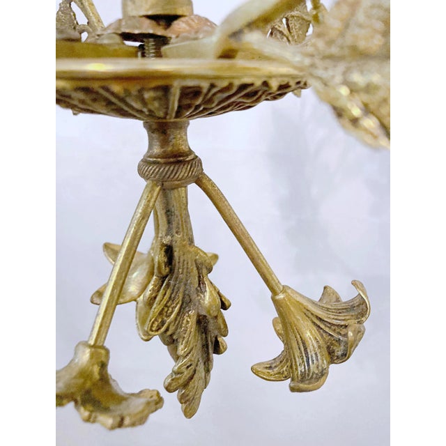 Vintage Mid 20th Century Decorative Floral Brass Pendant Chandelier For Sale - Image 10 of 11