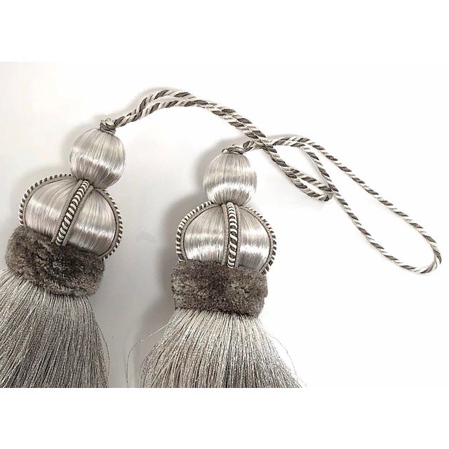 Pair of Platinum tassels dove gray velvet, finished with silky satin and cut velvet detailing, exclusively available in...