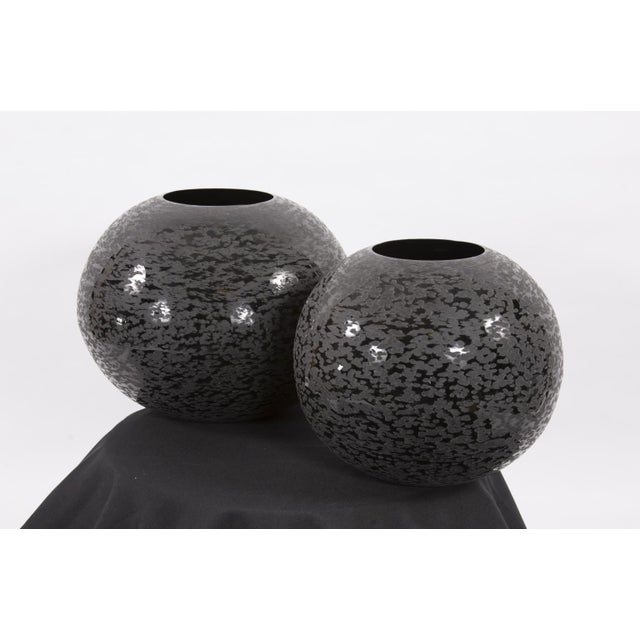 Kenneth Ludwig Chicago Chiseled Texture Black Iron Globe Vase- Small For Sale - Image 4 of 8